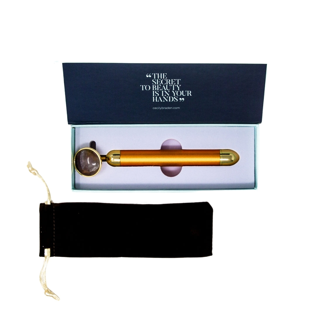 CJB vibrational facial wand with gift box and velvet pouch