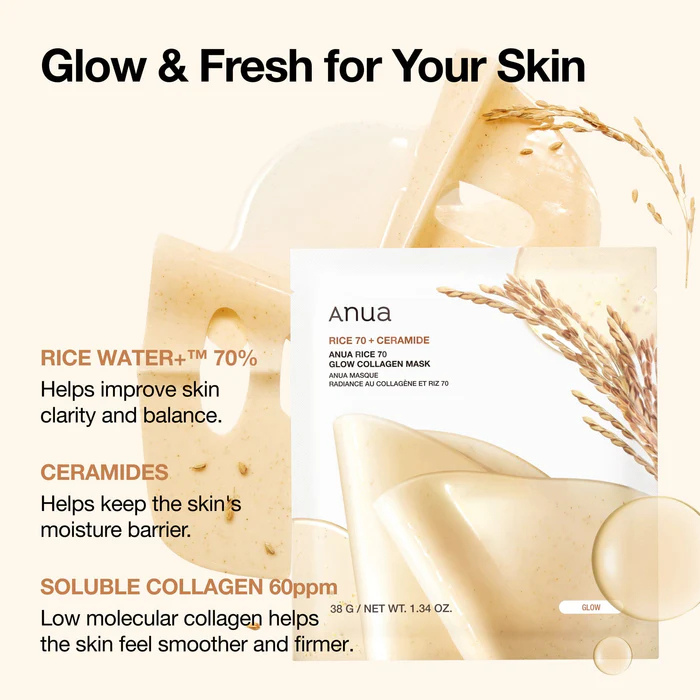 Rice 70 Glow Collagen Mask, 4-pack by Anua, view 2