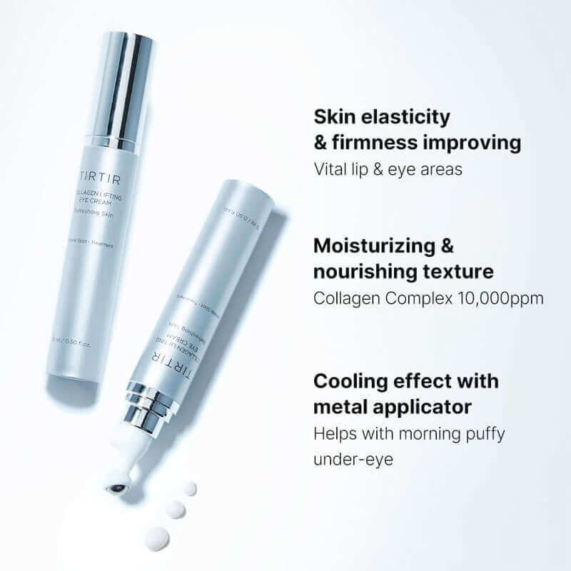 TIRTIR Collagen Lifting Eye Cream 15 mL tube with metal ball applicator, view 3