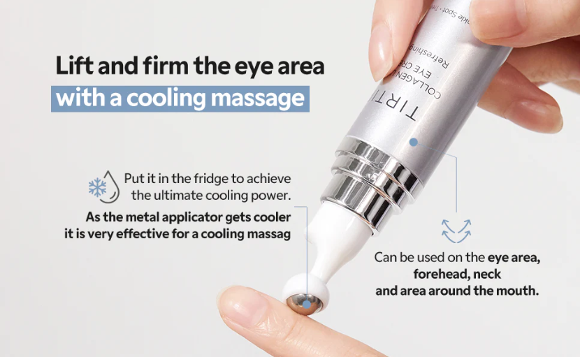 TIRTIR Collagen Lifting Eye Cream 15 mL tube with metal ball applicator, view 4