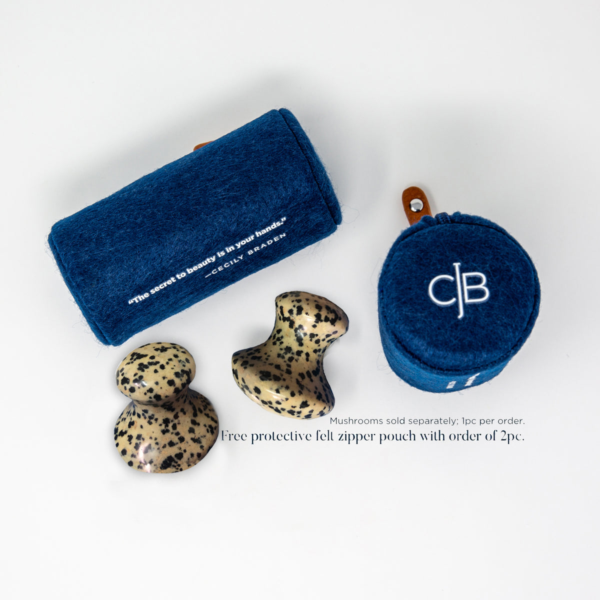 Dalmatian Tension Tamer mushrooms with felt zipper pouch