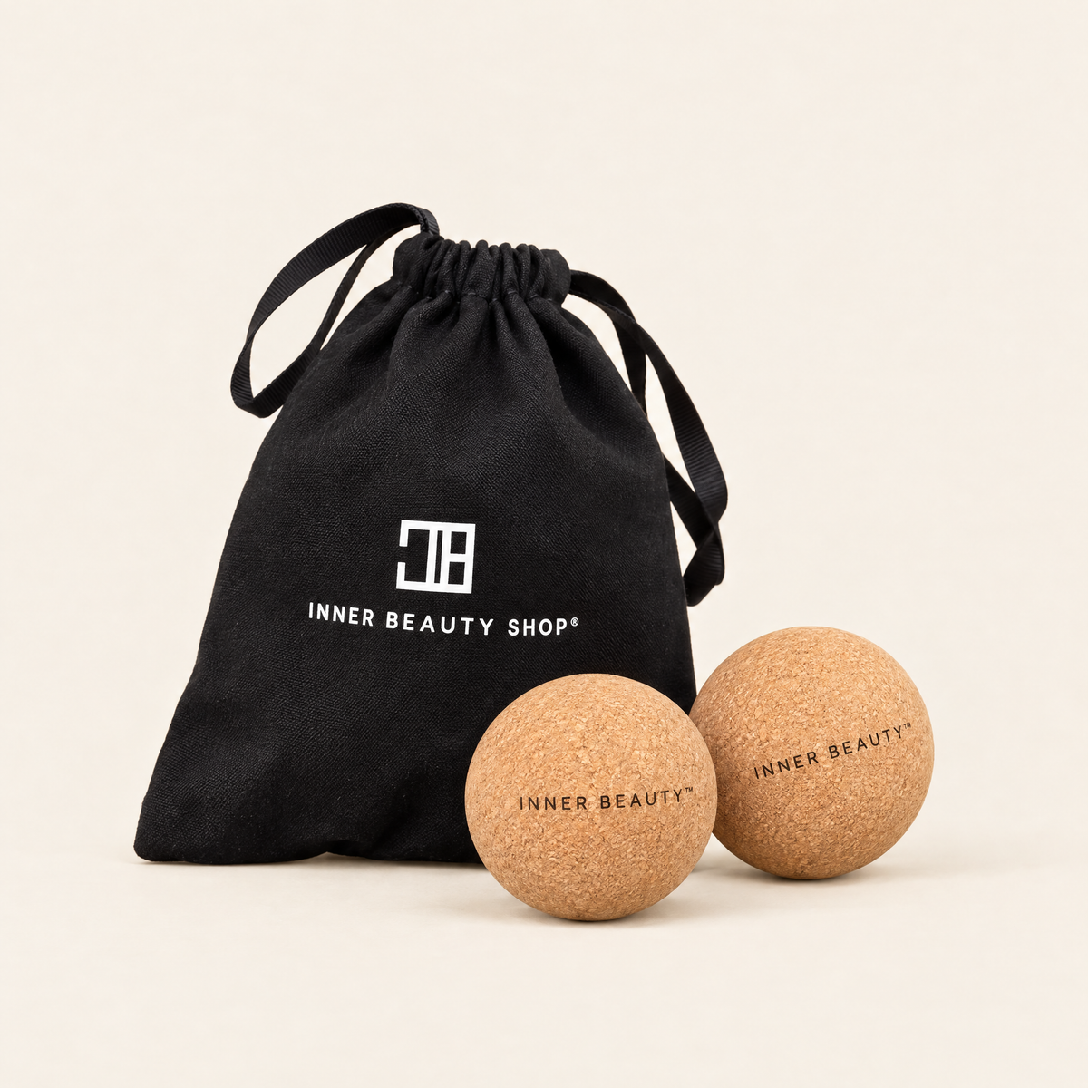 Set of two cork myofascial massage balls with bag