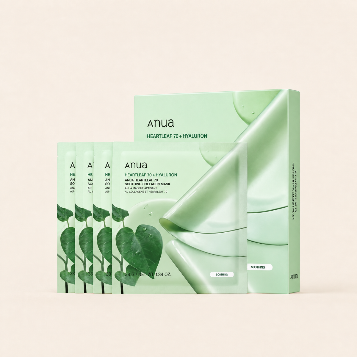 Heartleaf 70 Soothing Collagen Mask, 4-pack by Anua, Korean skincare