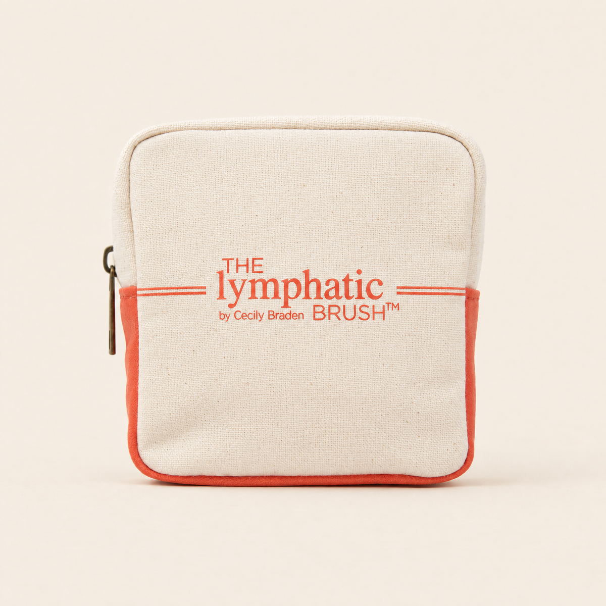 The Lymphatic Brush Travel Case in undyed organic cotton with bronze zipper