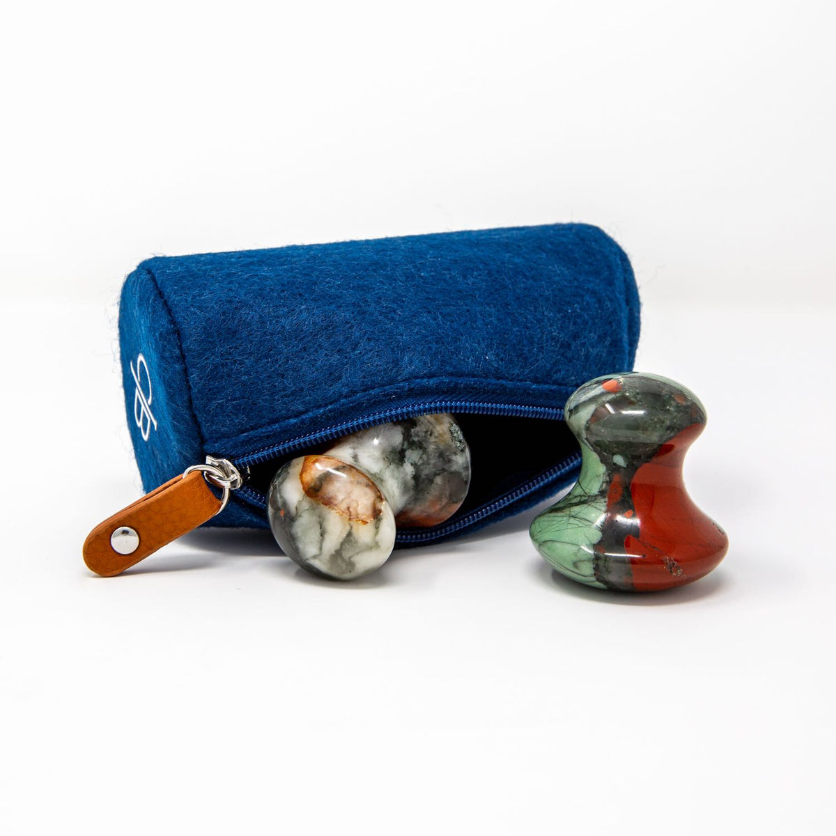 Tension Tamer mushrooms in a felt zipper pouch