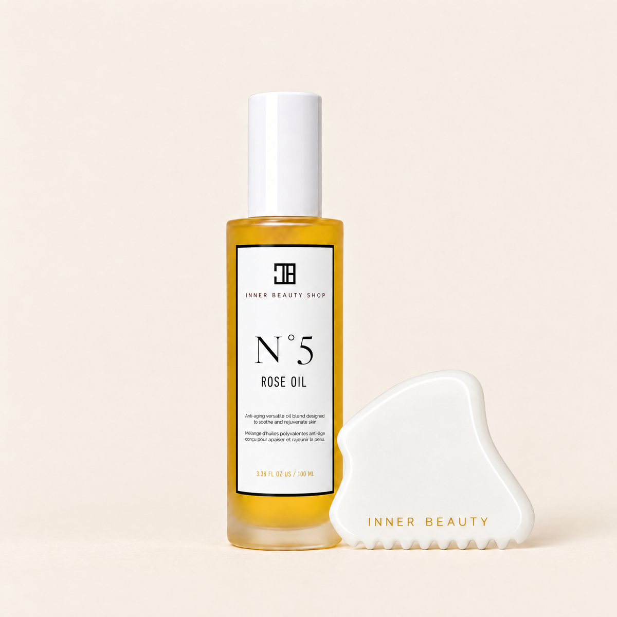 N°5 Rose Oil with the Four-Edge White Jade Gua Sha