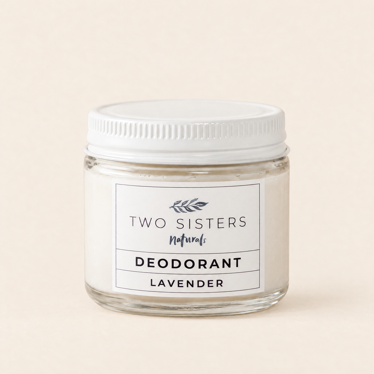 Aluminum-free natural deodorant in a glass jar by Two Sisters Naturals