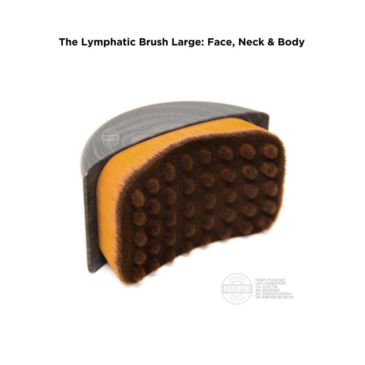 The Lymphatic Brush Large showing its patented bristle pattern, for face, neck and body