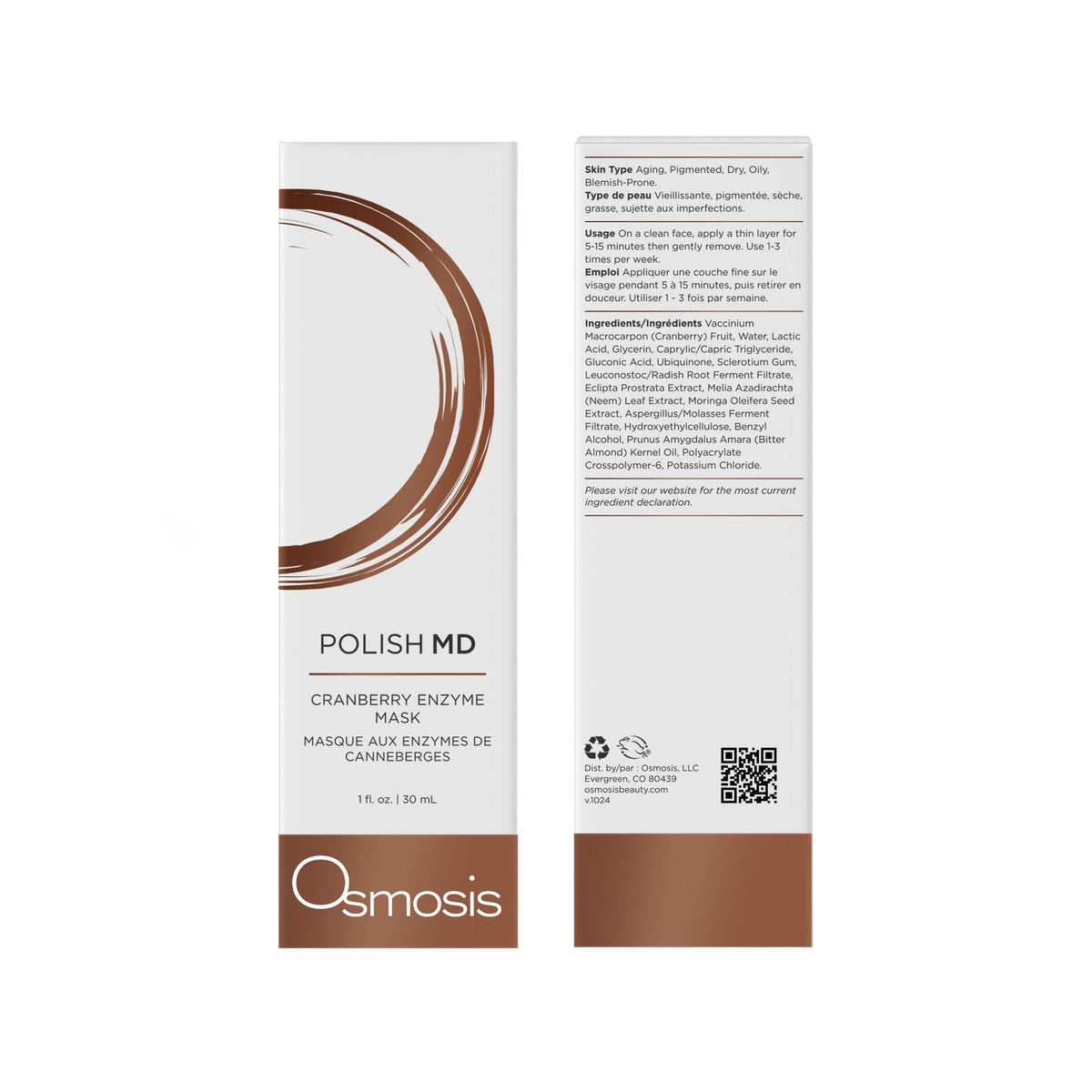 Polish MD cranberry enzyme mask by Osmosis with carton, view 2