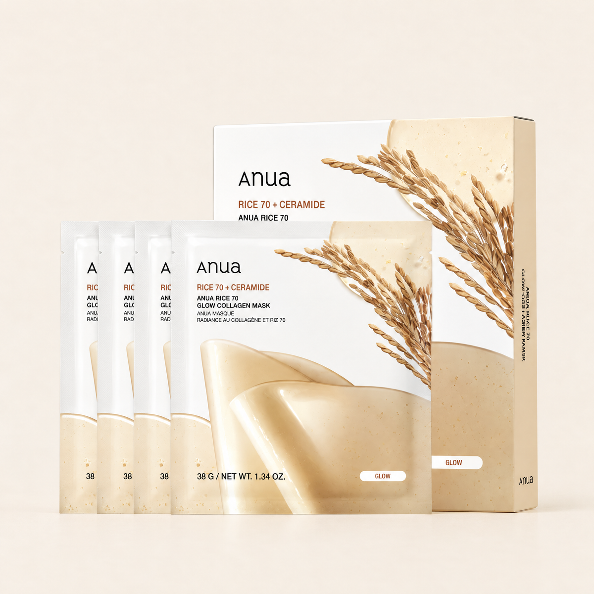 Rice 70 Glow Collagen Mask, 4-pack by Anua, Korean skincare