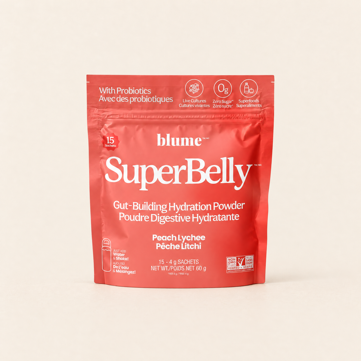SuperBelly Peach Lychee Gut Support & Hydration (15 Sticks) – Blume