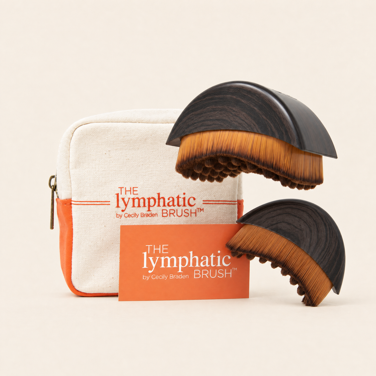 The Lymphatic Brush Travel Set: Large and Small brushes with the organic cotton Travel Case