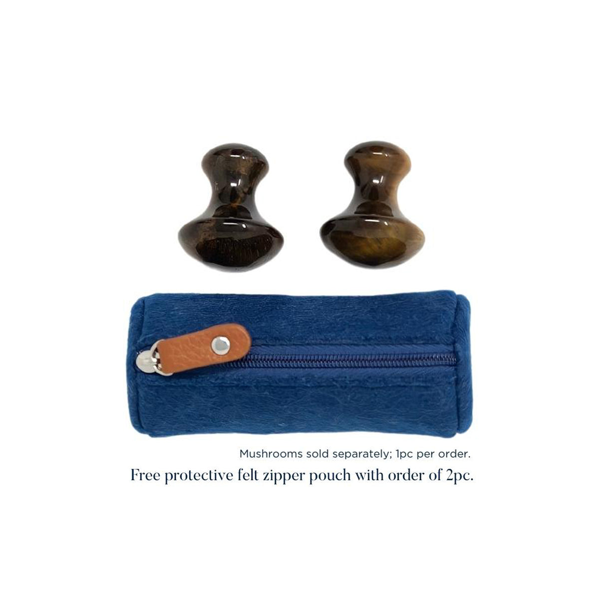 Tiger's Eye Tension Tamer mushrooms with felt zipper pouch
